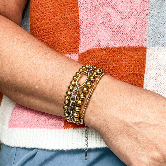 FIONA GRACE Bracelets 18k Gold Beaded Mixed Metal Bracelet Stack