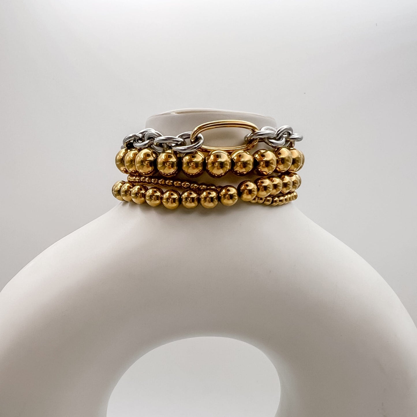 FIONA GRACE Bracelets 18k Gold Beaded Mixed Metal Bracelet Stack