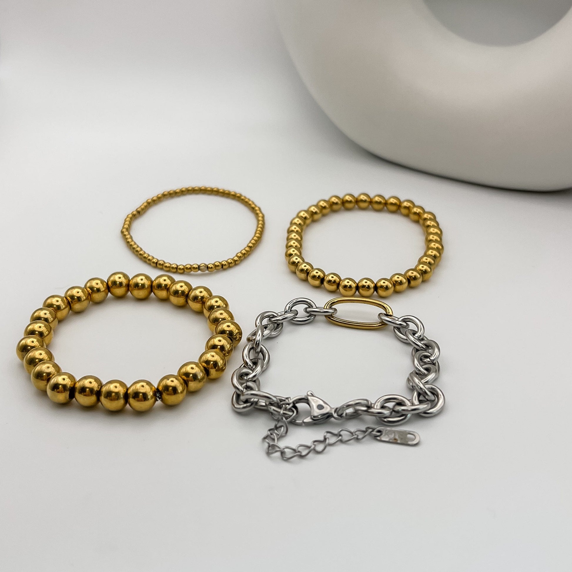 FIONA GRACE Bracelets 18k Gold Beaded Mixed Metal Bracelet Stack