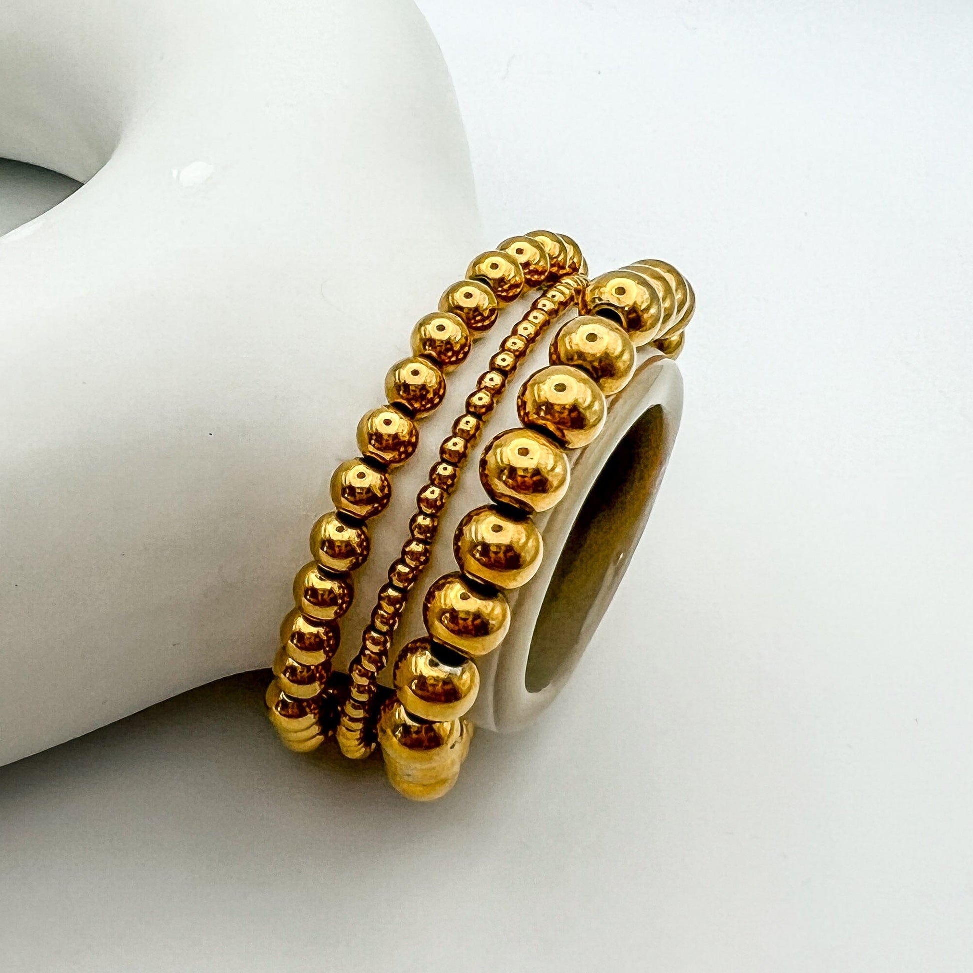 FIONA GRACE Bracelets 3 Piece Set 18k Gold Beaded Stretch Bracelet