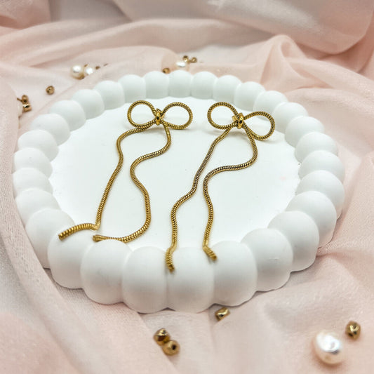 FIONA GRACE Earrings Bowknot Snake Chain Gold Ribbon Earrings