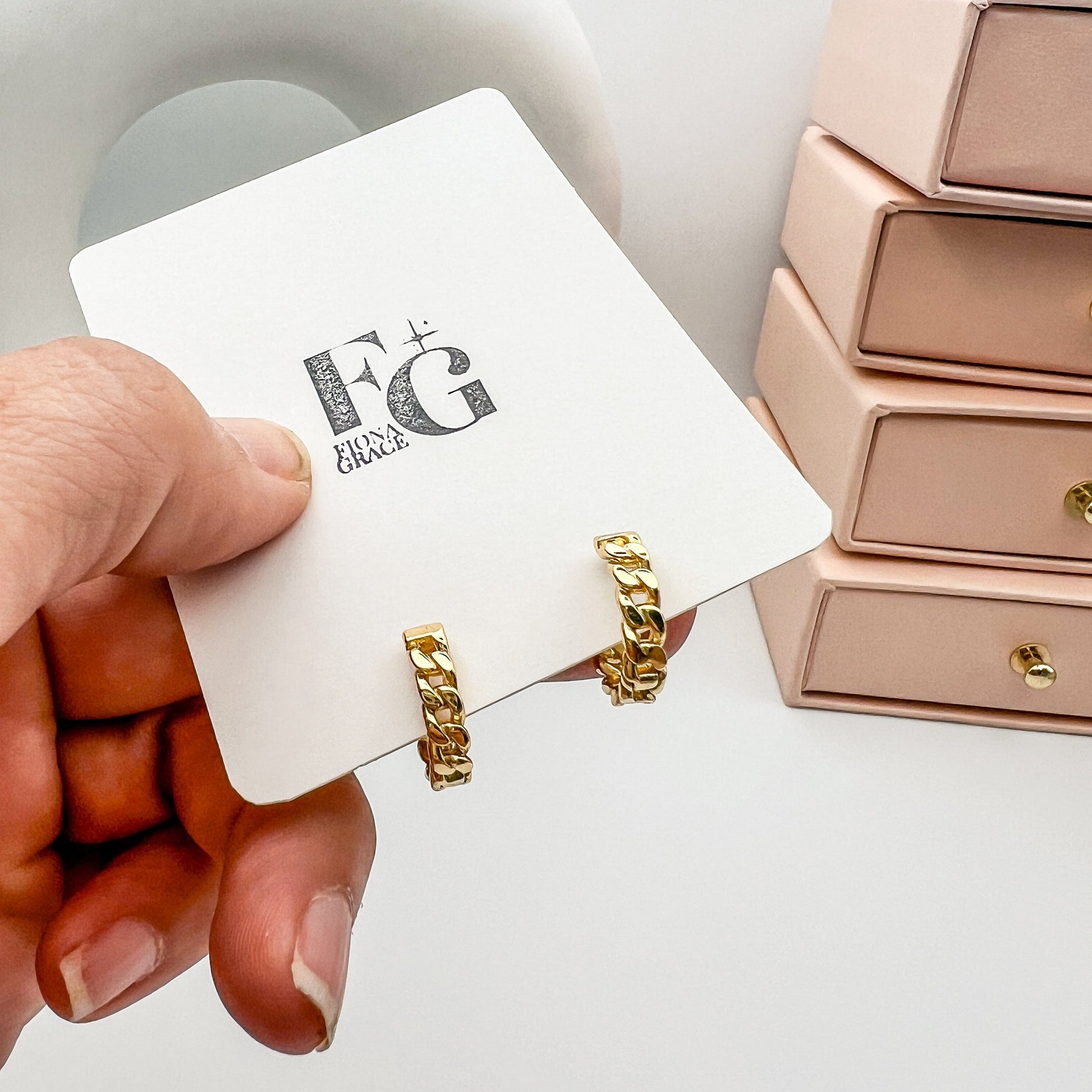 FIONA GRACE Earrings Chain Link Huggie Earrings- Waterproof