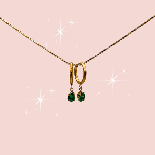 FIONA GRACE Earrings Emerald Green CZ Drop 18k Gold Huggies