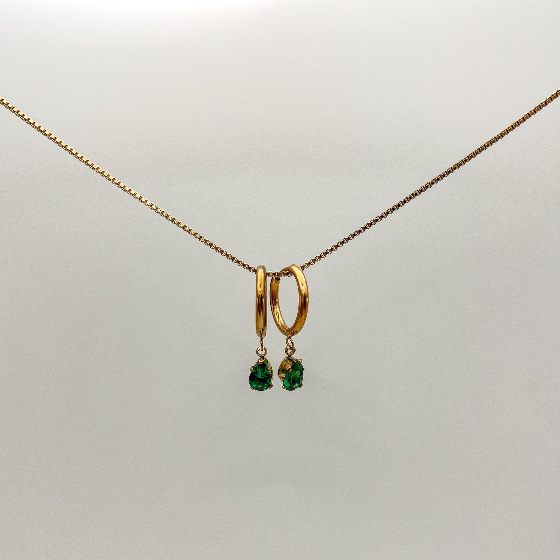 FIONA GRACE Earrings Emerald Green CZ Drop 18k Gold Huggies