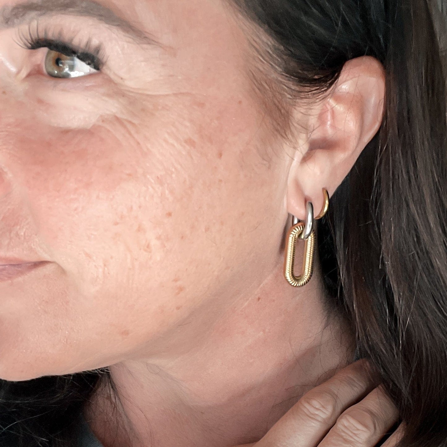 FIONA GRACE Earrings Mixed Metal Huggie Hoop Earrings