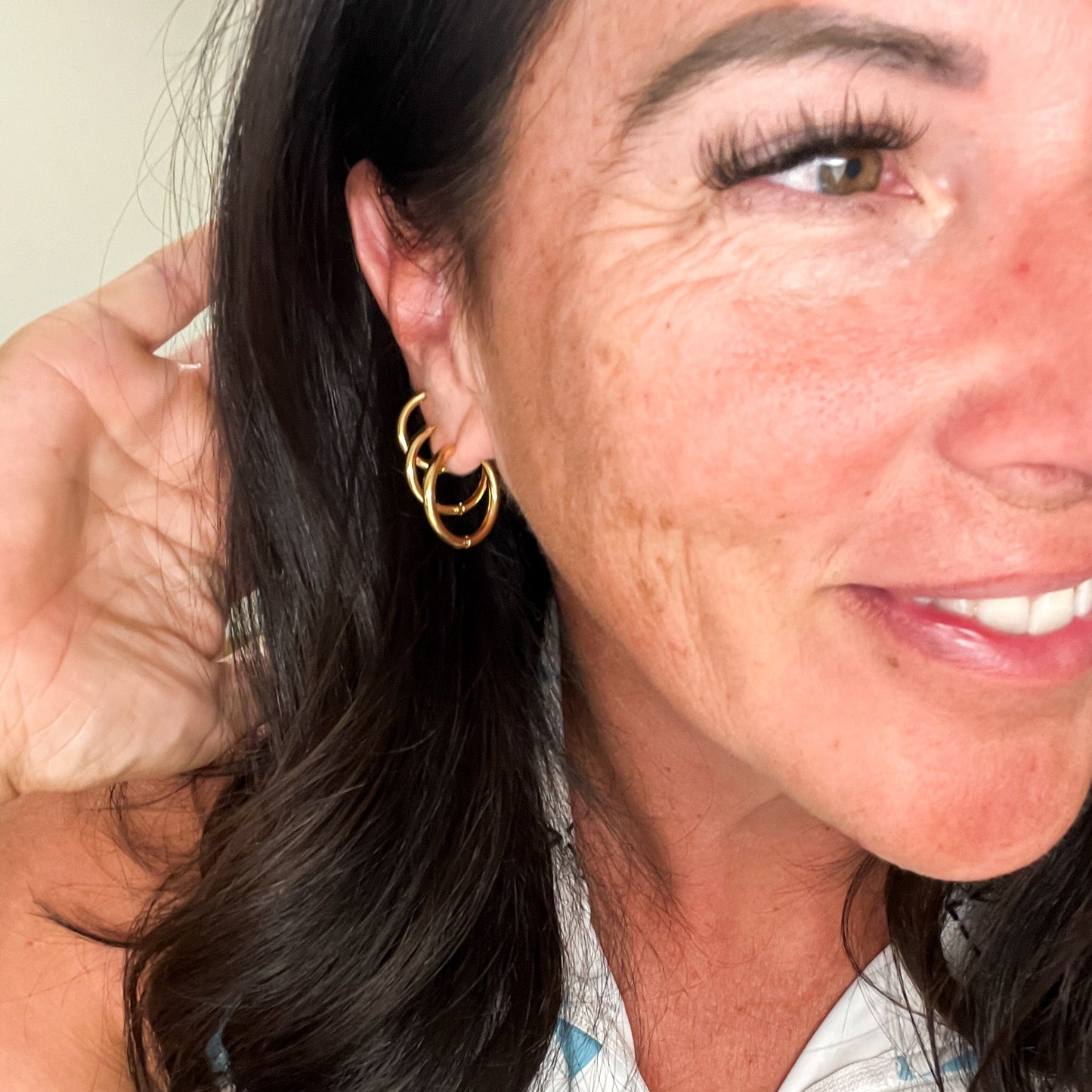 FIONA GRACE Larger 18k Gold Huggies- Set Of 3