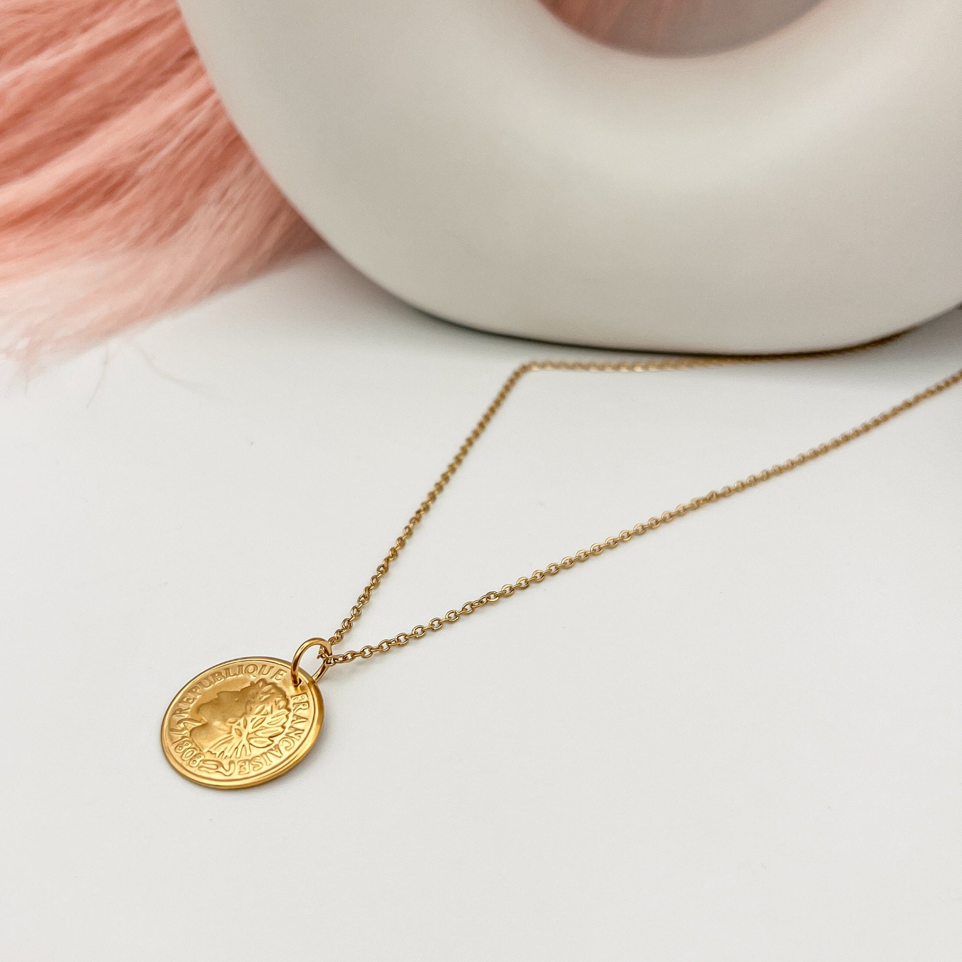 FIONA GRACE Necklaces French Coin 18K Gold Necklace