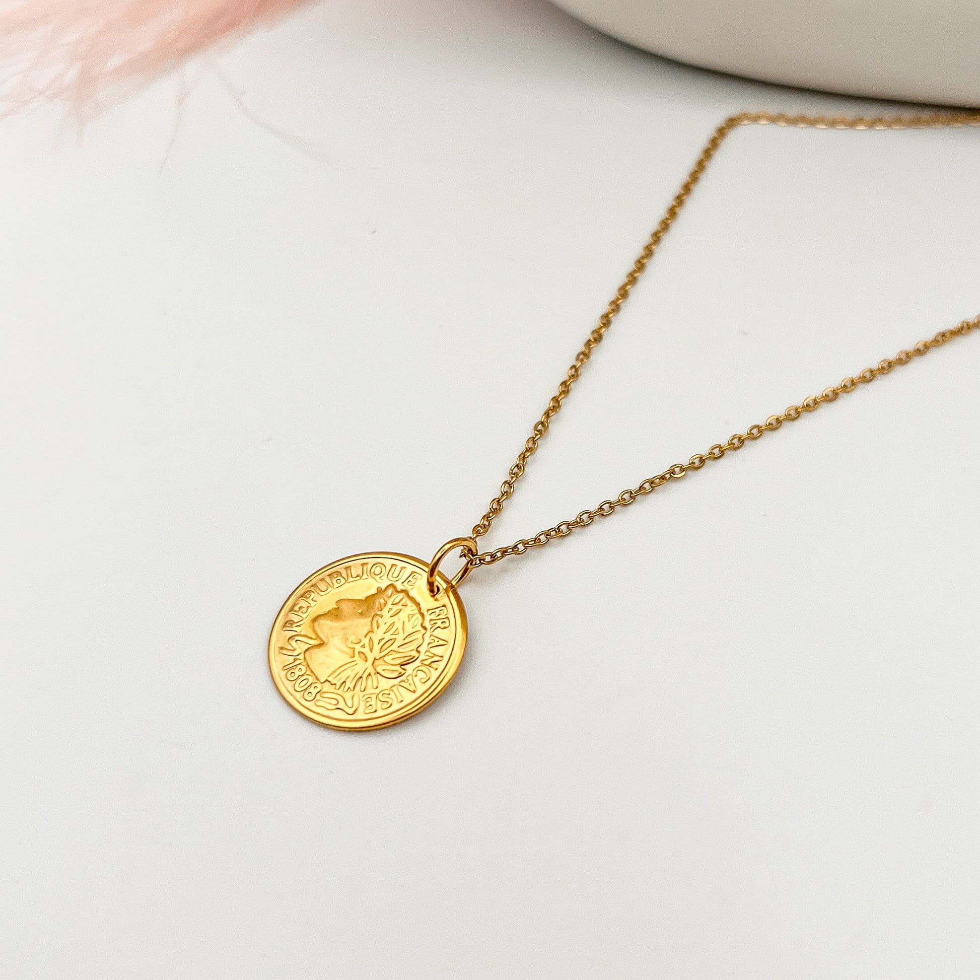 FIONA GRACE Necklaces French Coin 18K Gold Necklace