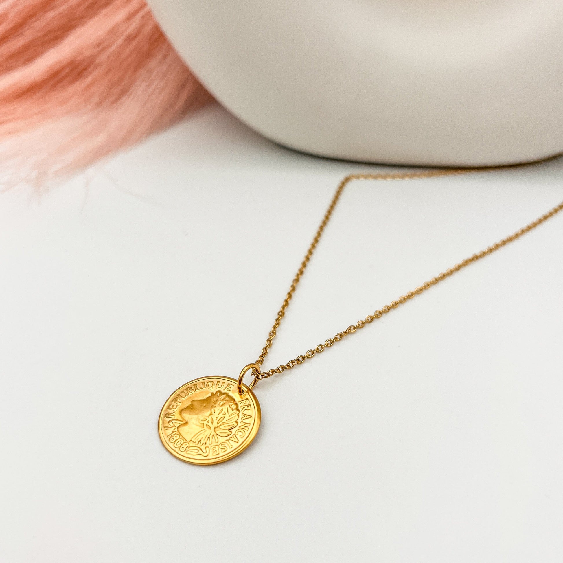 FIONA GRACE Necklaces French Coin 18K Gold Necklace