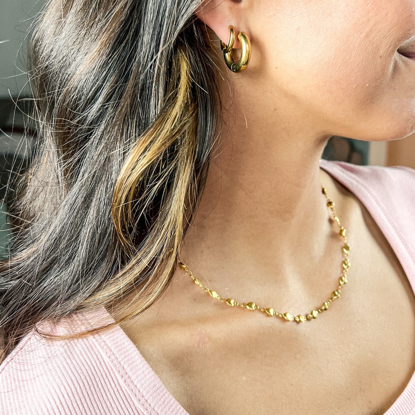 FIONA GRACE Necklaces Hearts Connected Gold Chain Necklace