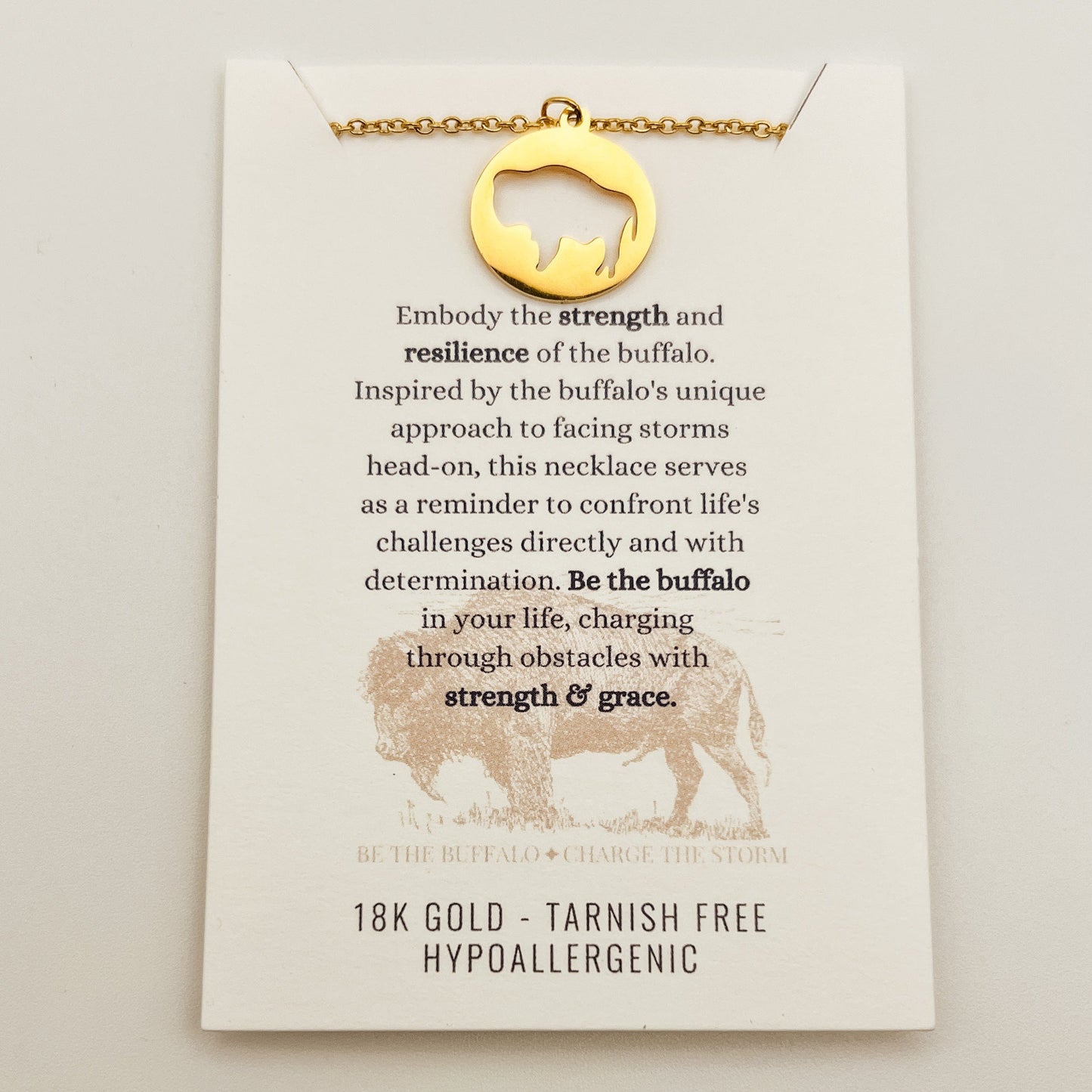 FIONA GRACE Necklaces Meaningful Buffalo Pendant Necklace, 18K Gold, Tarnish Free