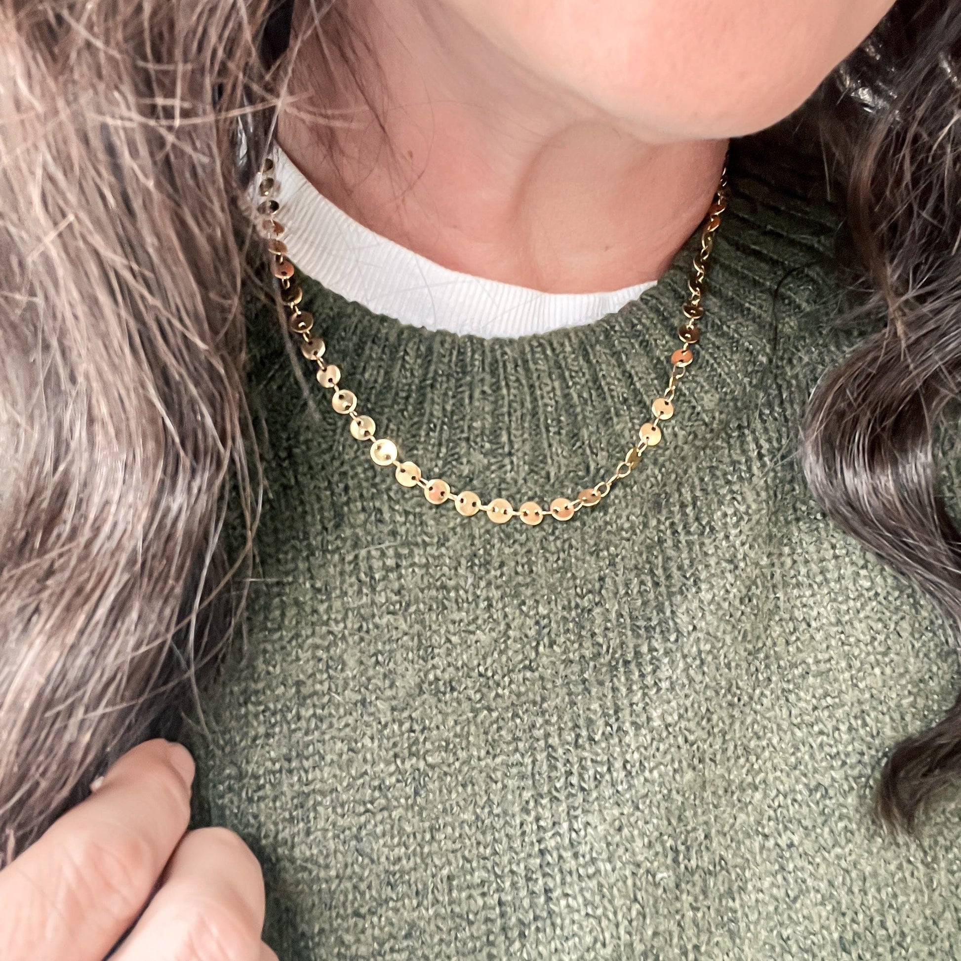 FIONA GRACE Necklaces Sequin Chain Necklace-18k Gold