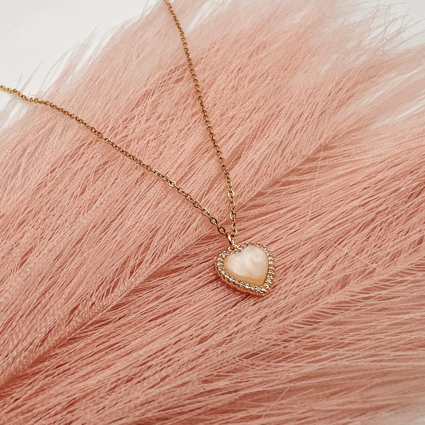 FIONA GRACE Necklaces White Heart Cubic Zirconia Encrusted Necklace- Waterproof