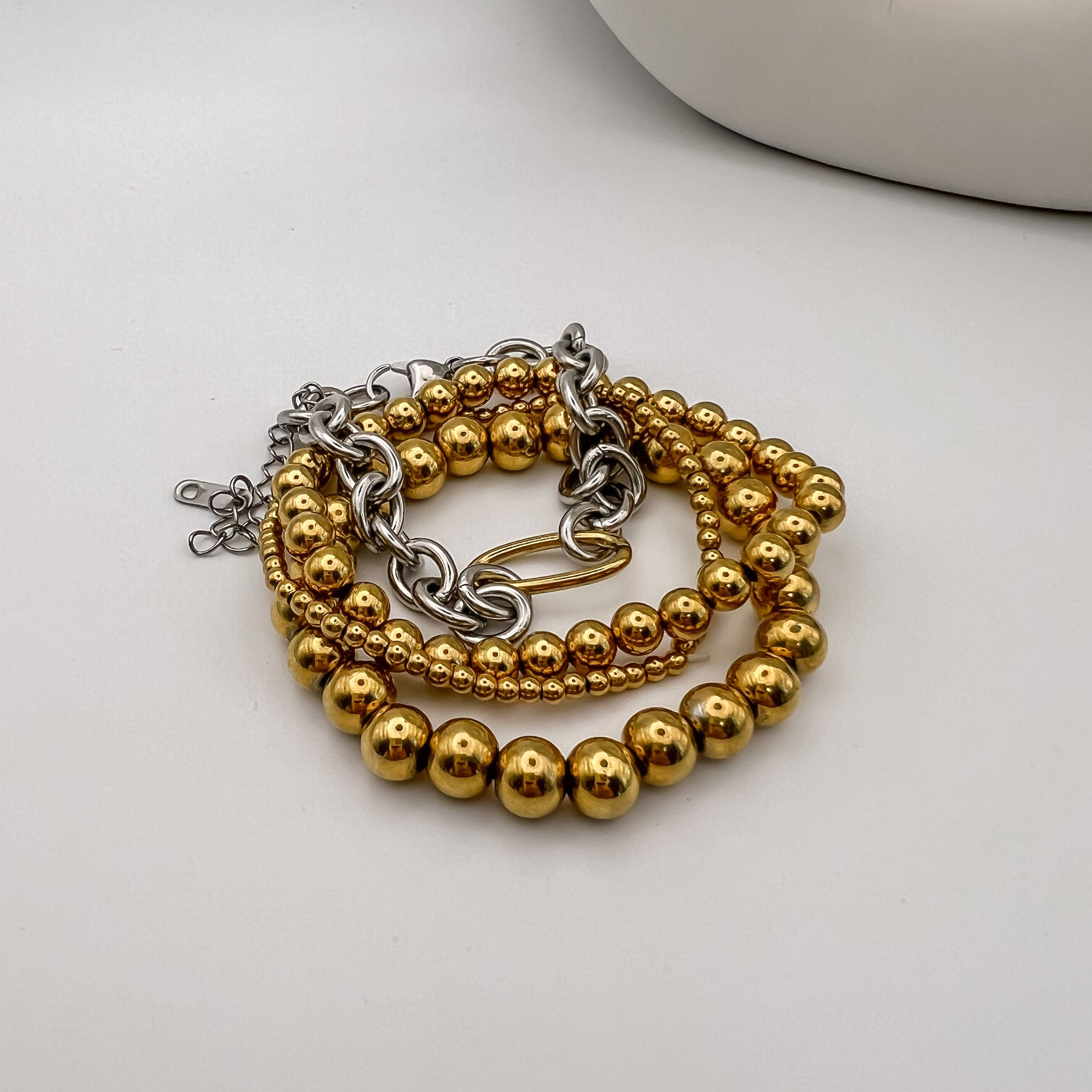 FIONA GRACE Bracelets 18k Gold Beaded Mixed Metal Bracelet Stack