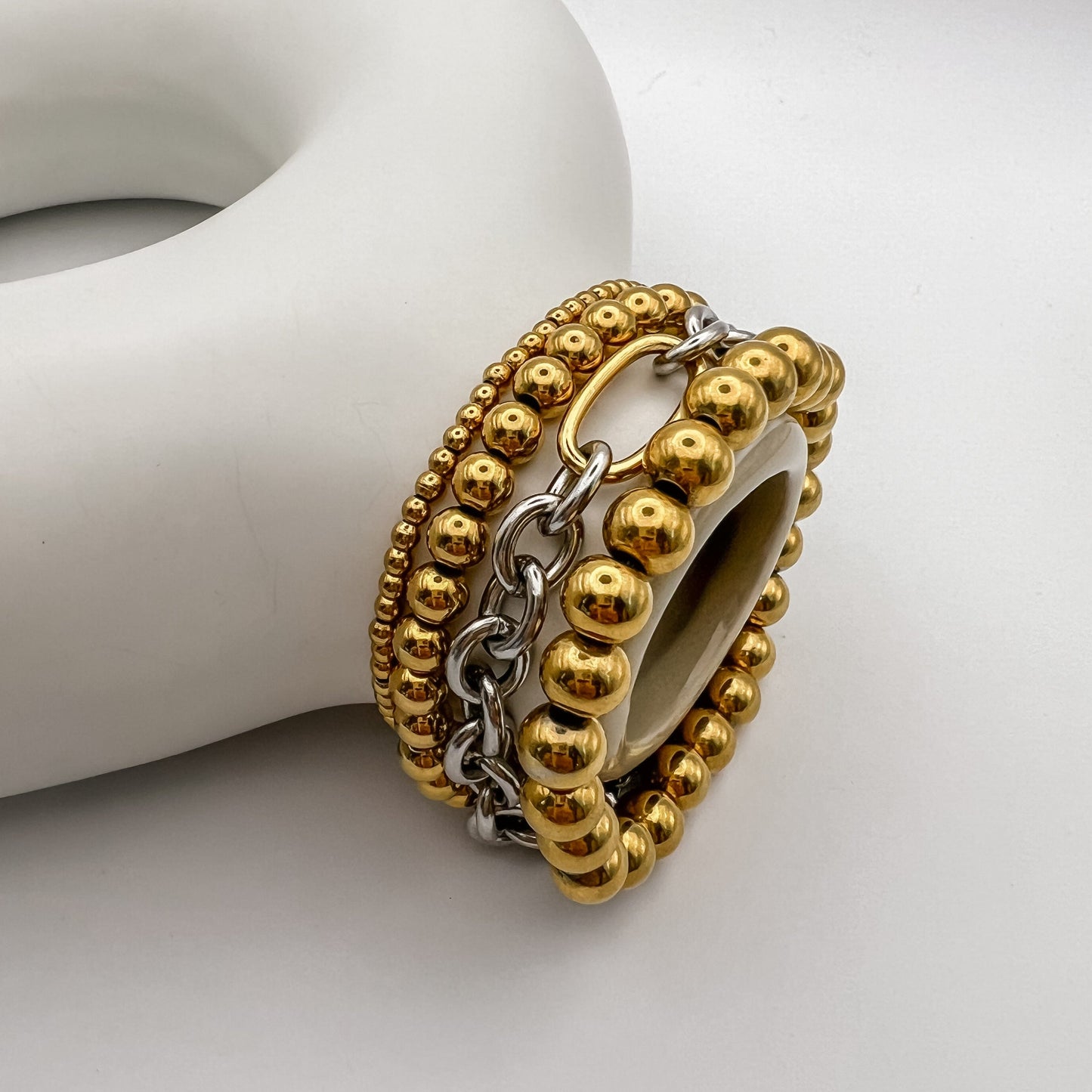 FIONA GRACE Bracelets 18k Gold Beaded Mixed Metal Bracelet Stack