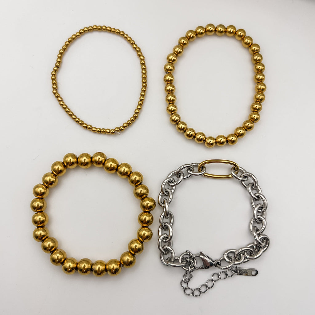 FIONA GRACE Bracelets 18k Gold Beaded Mixed Metal Bracelet Stack