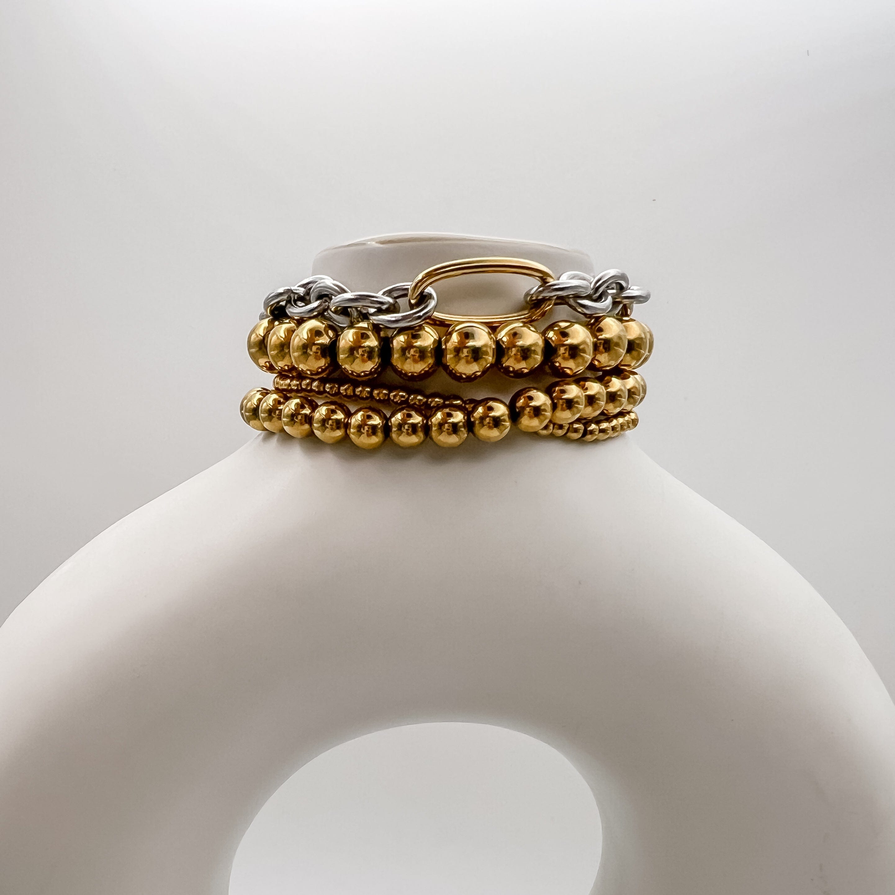 FIONA GRACE Bracelets 18k Gold Beaded Mixed Metal Bracelet Stack