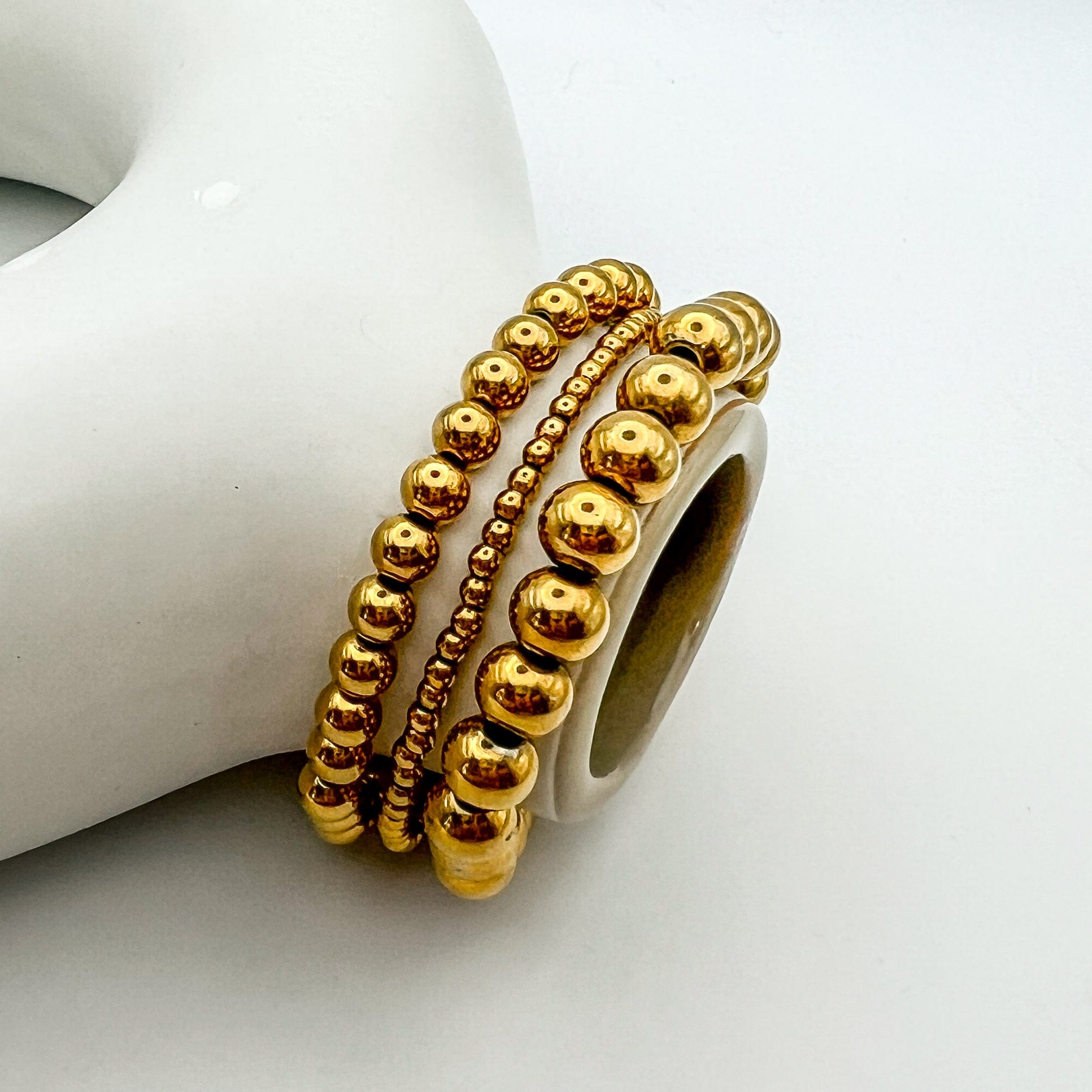 FIONA GRACE Bracelets 3 Piece Set 18k Gold Beaded Stretch Bracelet