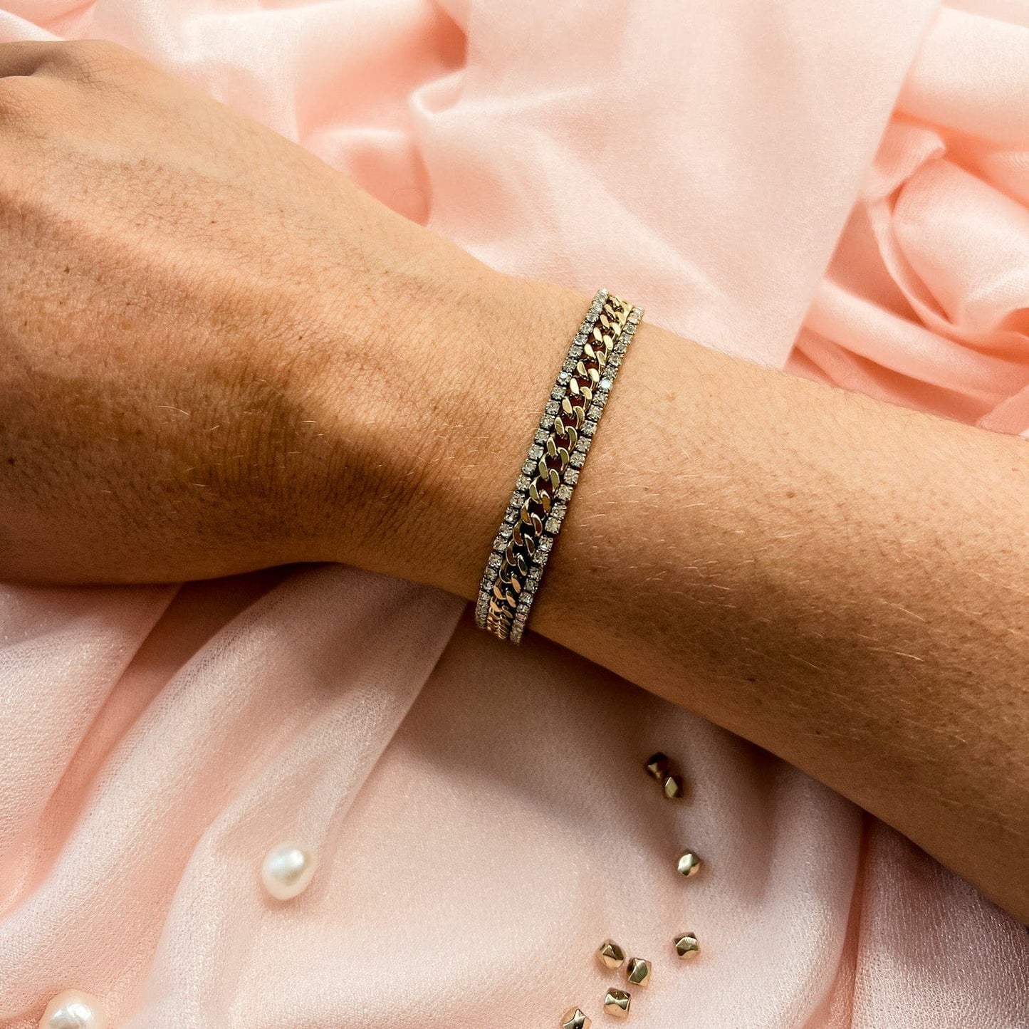 FIONA GRACE Bracelets Crystal Curb Chain Bracelet – Gold Waterproof Statement