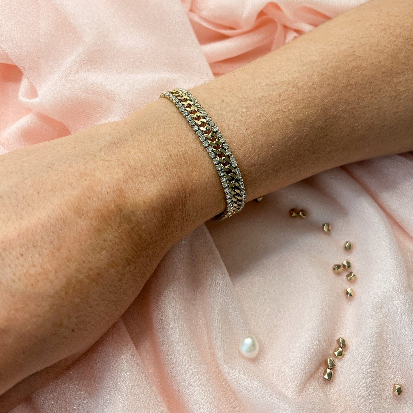 FIONA GRACE Bracelets Crystal Curb Chain Bracelet – Gold Waterproof Statement