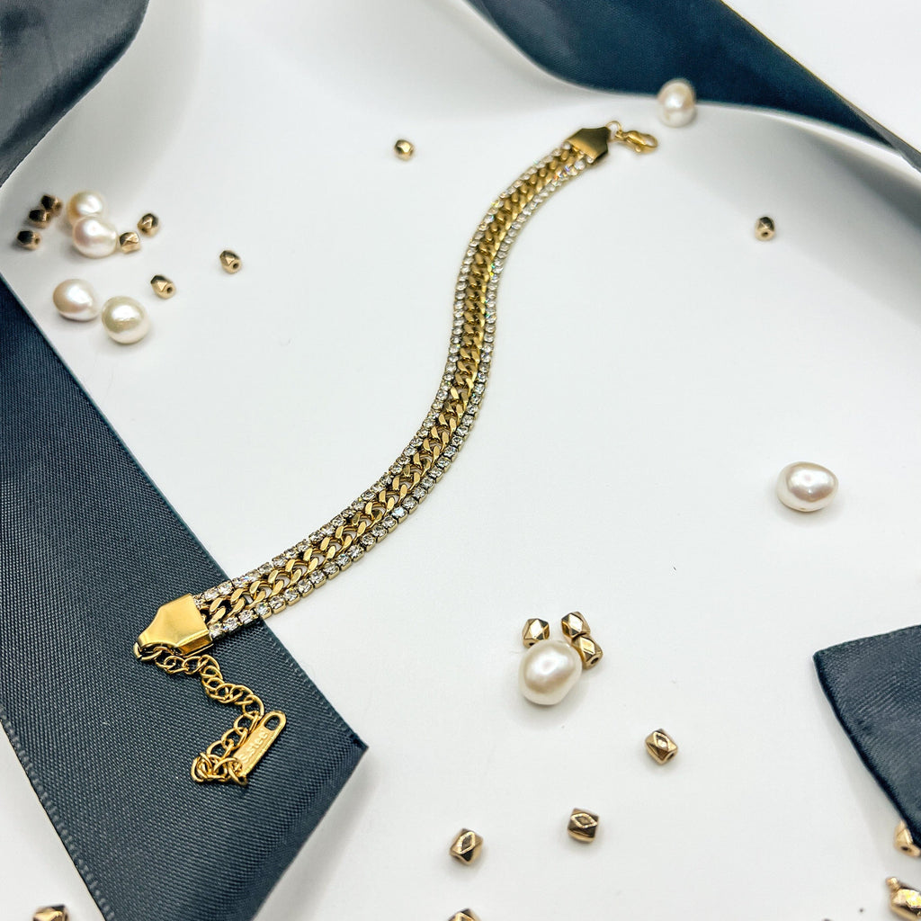 FIONA GRACE Bracelets Crystal Curb Chain Bracelet – Gold Waterproof Statement