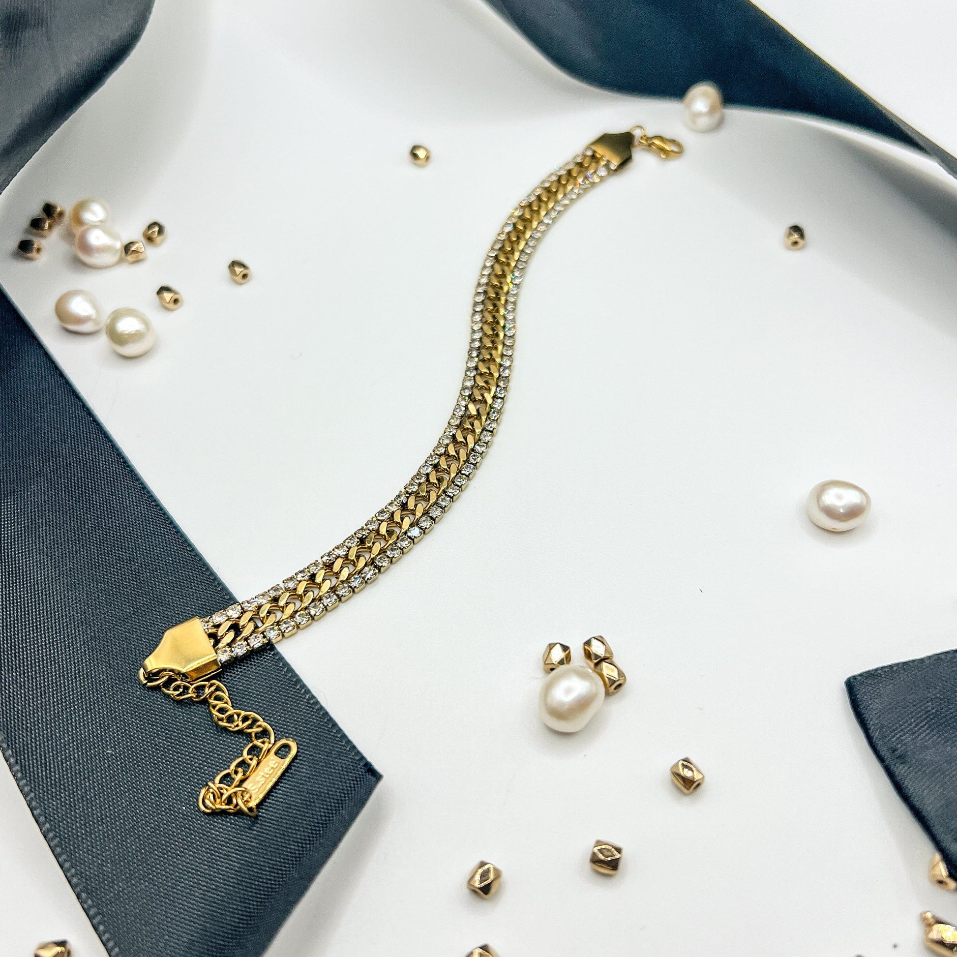 FIONA GRACE Bracelets Crystal Curb Chain Bracelet – Gold Waterproof Statement