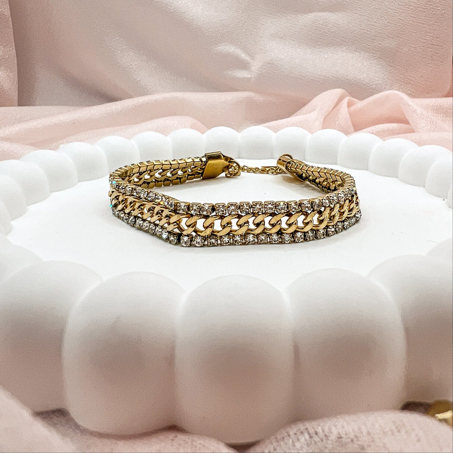 FIONA GRACE Bracelets Crystal Curb Chain Bracelet – Gold Waterproof Statement