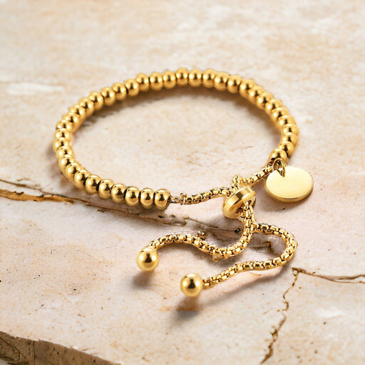 FIONA GRACE Bracelets Gold Beaded Friendship Bracelet- Waterproof & Adjustable Bolo Slide