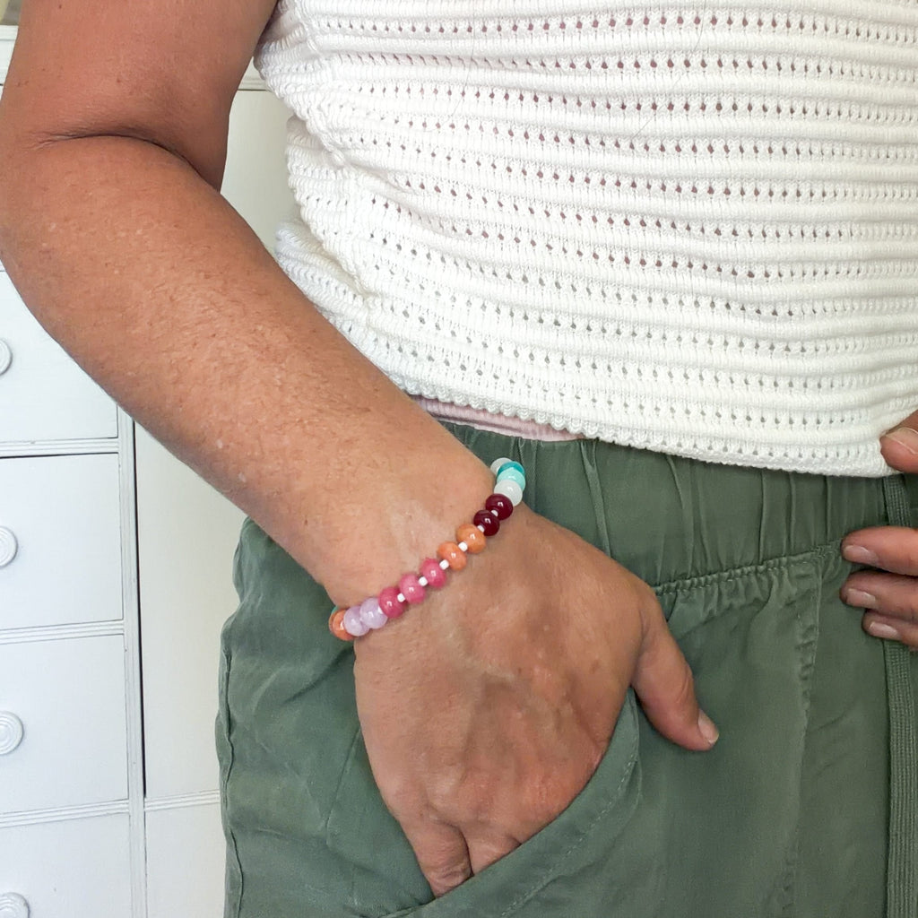 FIONA GRACE Bracelets Rainbow Beaded Bracelet • Chunky Colorful Gemstone Rondelle Bracelet