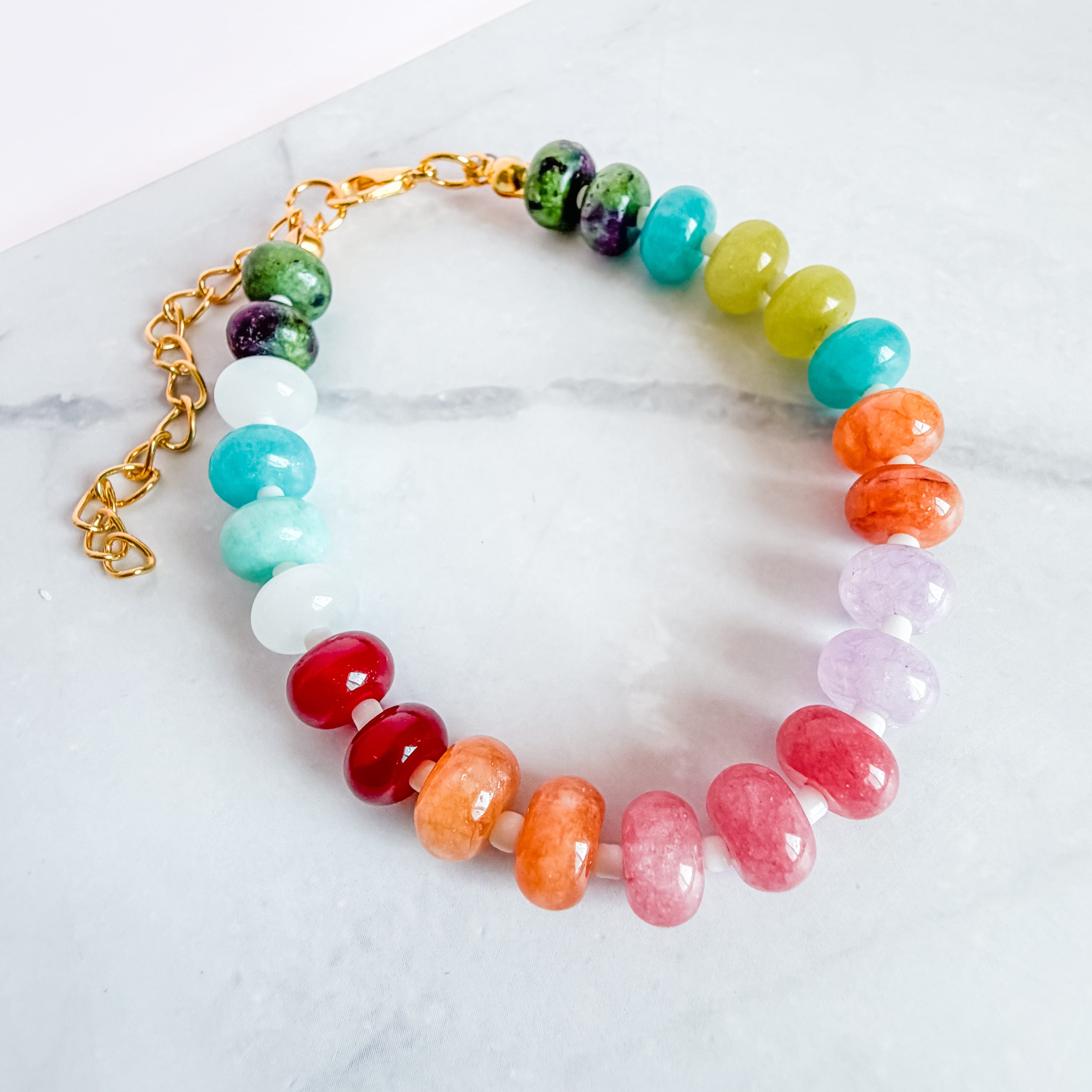 FIONA GRACE Bracelets Rainbow Beaded Bracelet • Chunky Colorful Gemstone Rondelle Bracelet