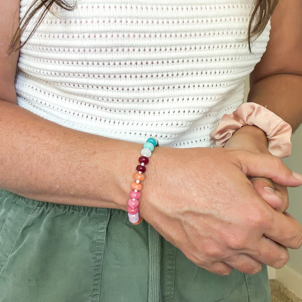 FIONA GRACE Bracelets Rainbow Beaded Bracelet • Chunky Colorful Gemstone Rondelle Bracelet