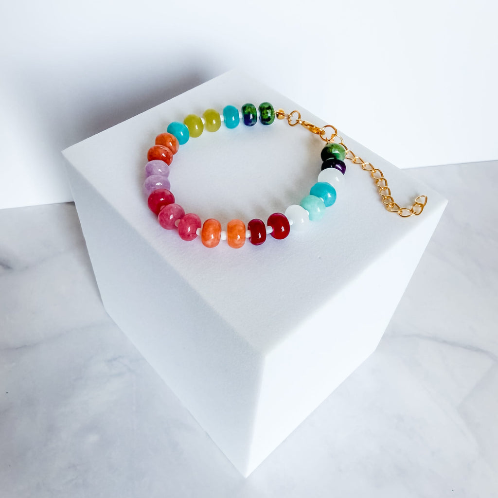 FIONA GRACE Bracelets Rainbow Beaded Bracelet • Chunky Colorful Gemstone Rondelle Bracelet