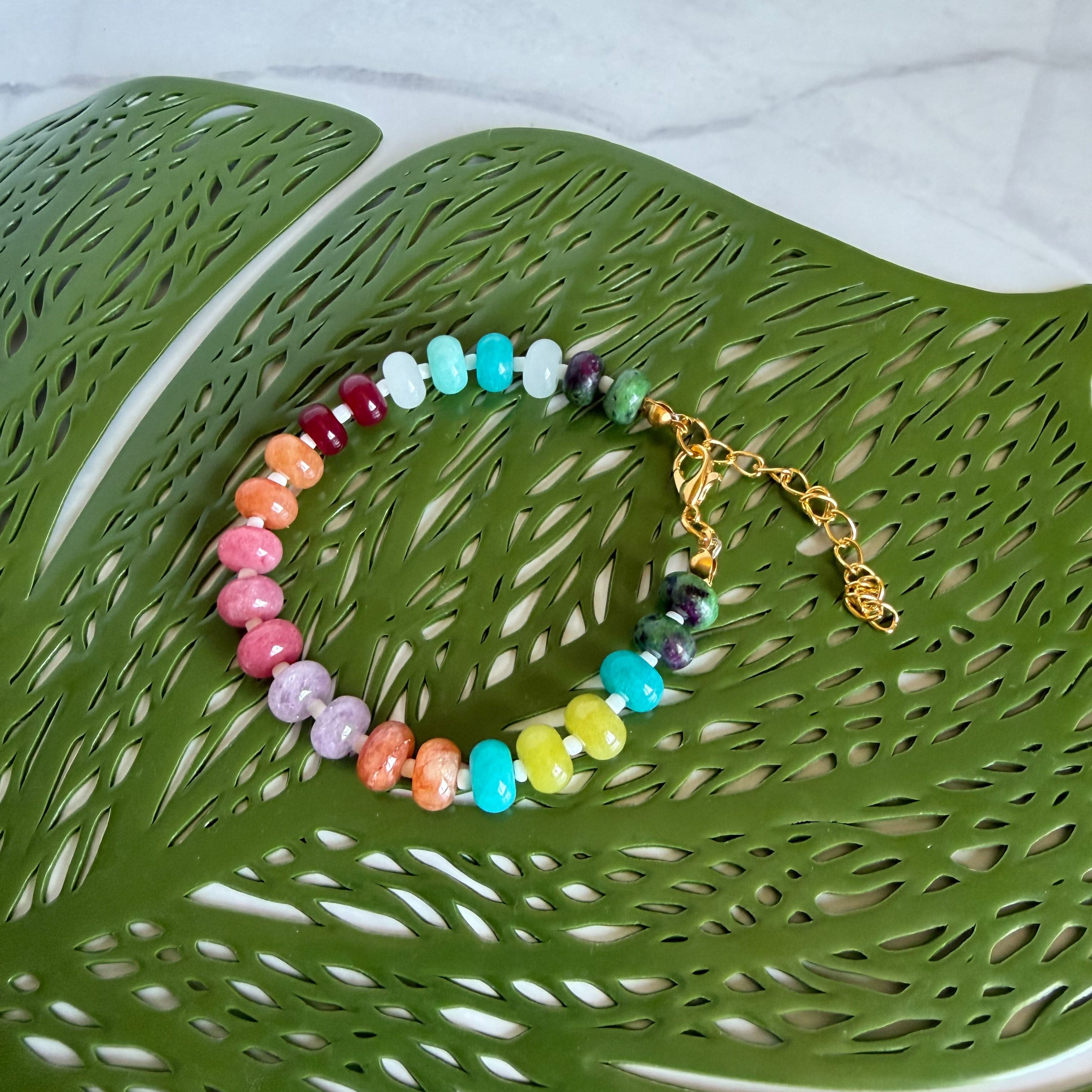 FIONA GRACE Bracelets Rainbow Beaded Bracelet • Chunky Colorful Gemstone Rondelle Bracelet