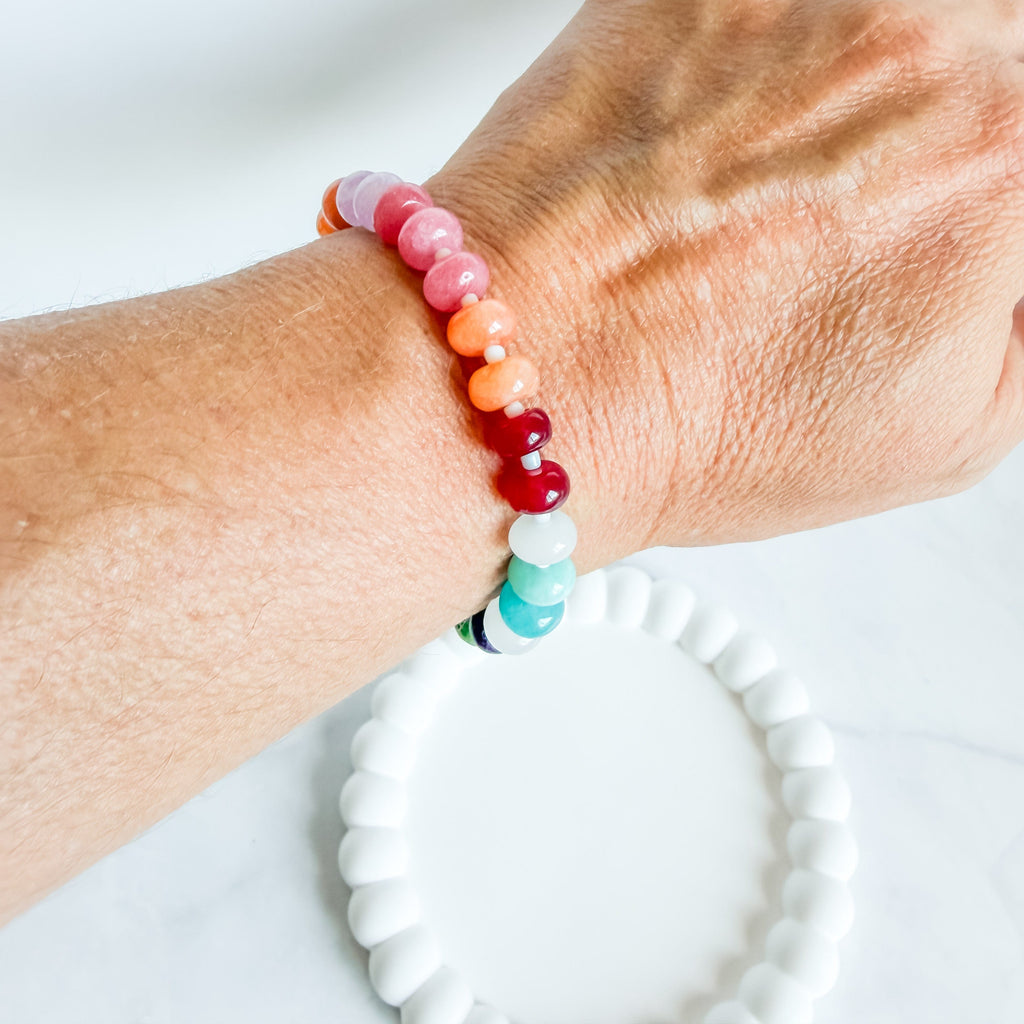FIONA GRACE Bracelets Rainbow Beaded Bracelet • Chunky Colorful Gemstone Rondelle Bracelet