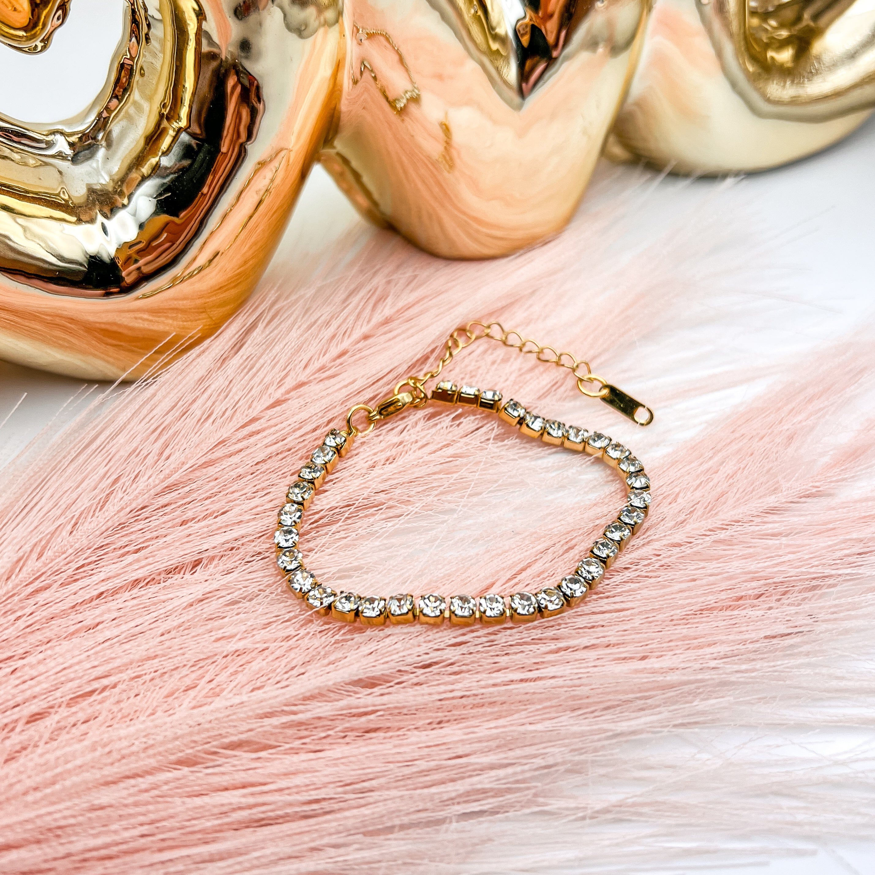 FIONA GRACE Bracelets Sparkle Bright Tennis Bracelet- Rhinestones- 18K Gold