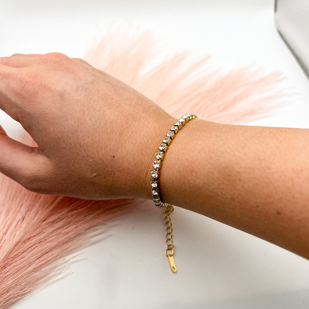 FIONA GRACE Bracelets Sparkle Bright Tennis Bracelet- Rhinestones- 18K Gold