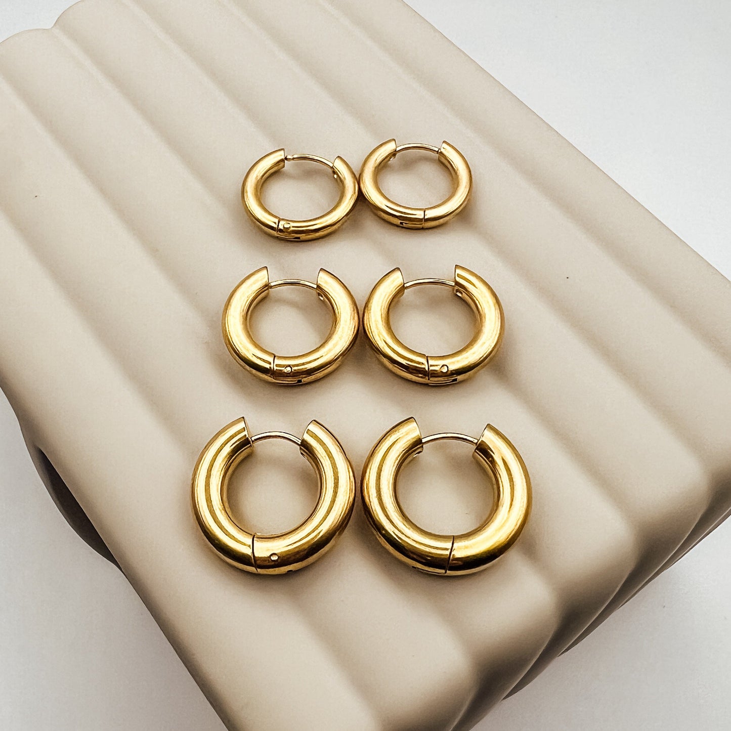 FIONA GRACE Earrings 3 Pairs Of Thick Gold Hoop Huggie Earrings