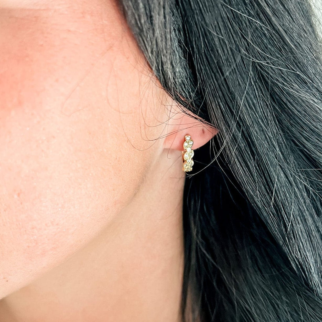 FIONA GRACE Earrings All Blinged Up Pave 18k Gold Huggies