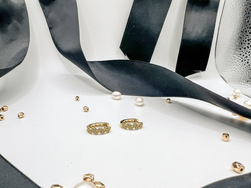 FIONA GRACE Earrings All Blinged Up Pave 18k Gold Huggies