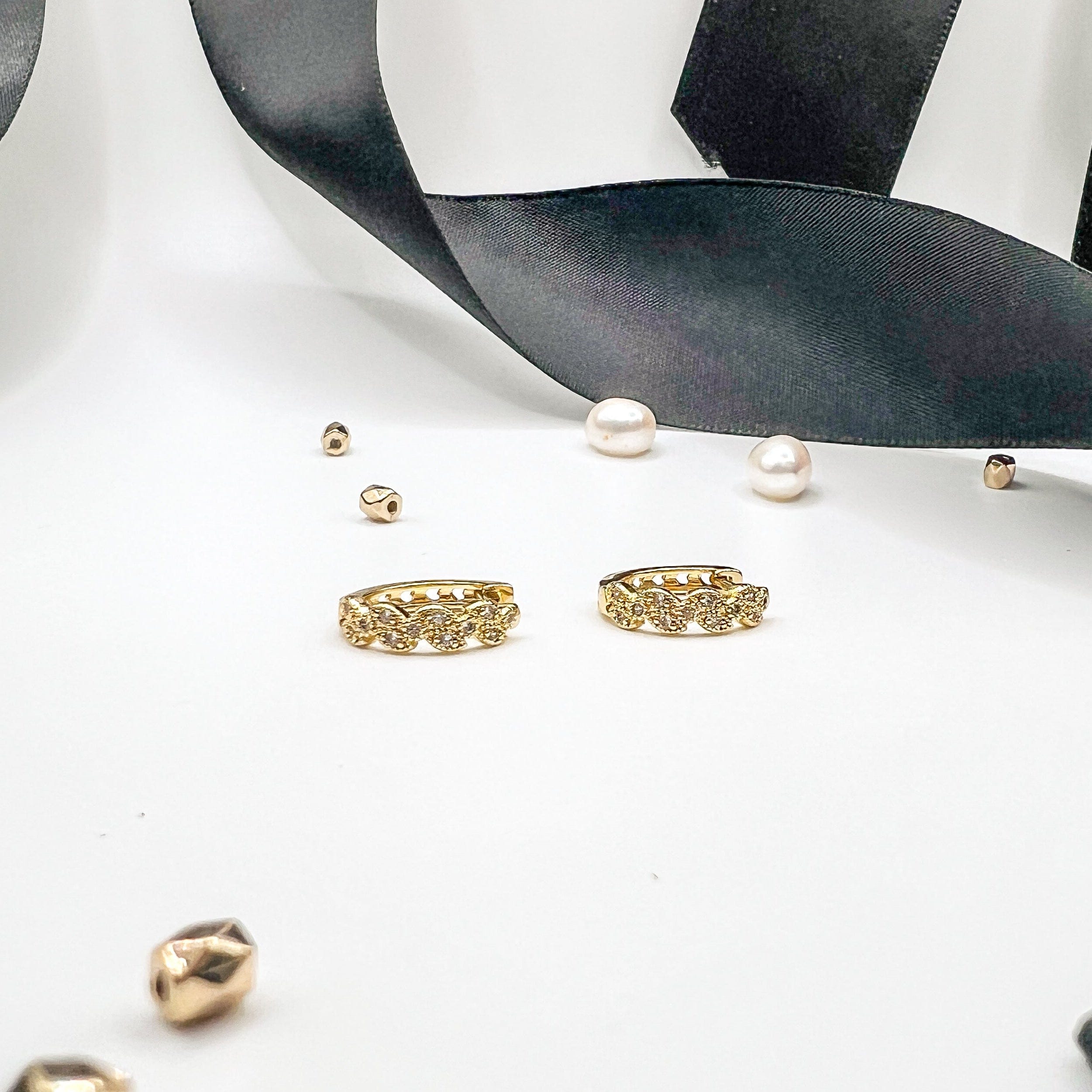 FIONA GRACE Earrings All Blinged Up Pave 18k Gold Huggies