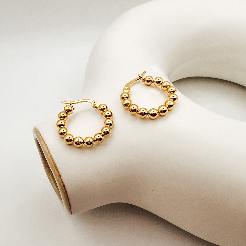 FIONA GRACE Earrings Beaded Gold Hoop Earrings, 18K Gold