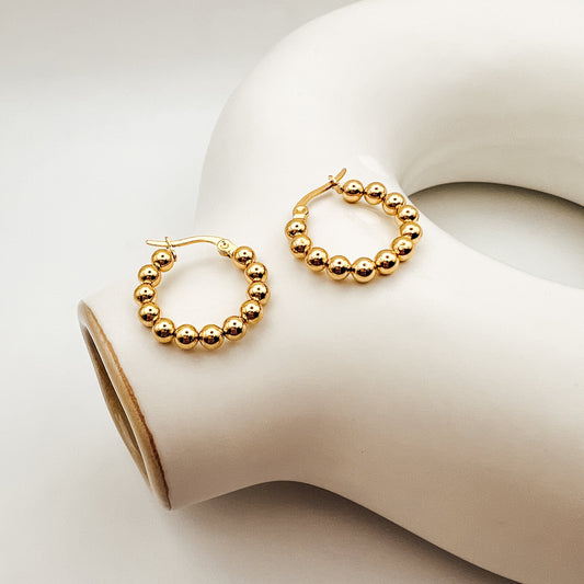 FIONA GRACE Earrings Beaded Gold Hoop Earrings, 18K Gold