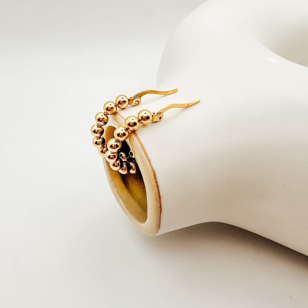 FIONA GRACE Earrings Beaded Gold Hoop Earrings, 18K Gold