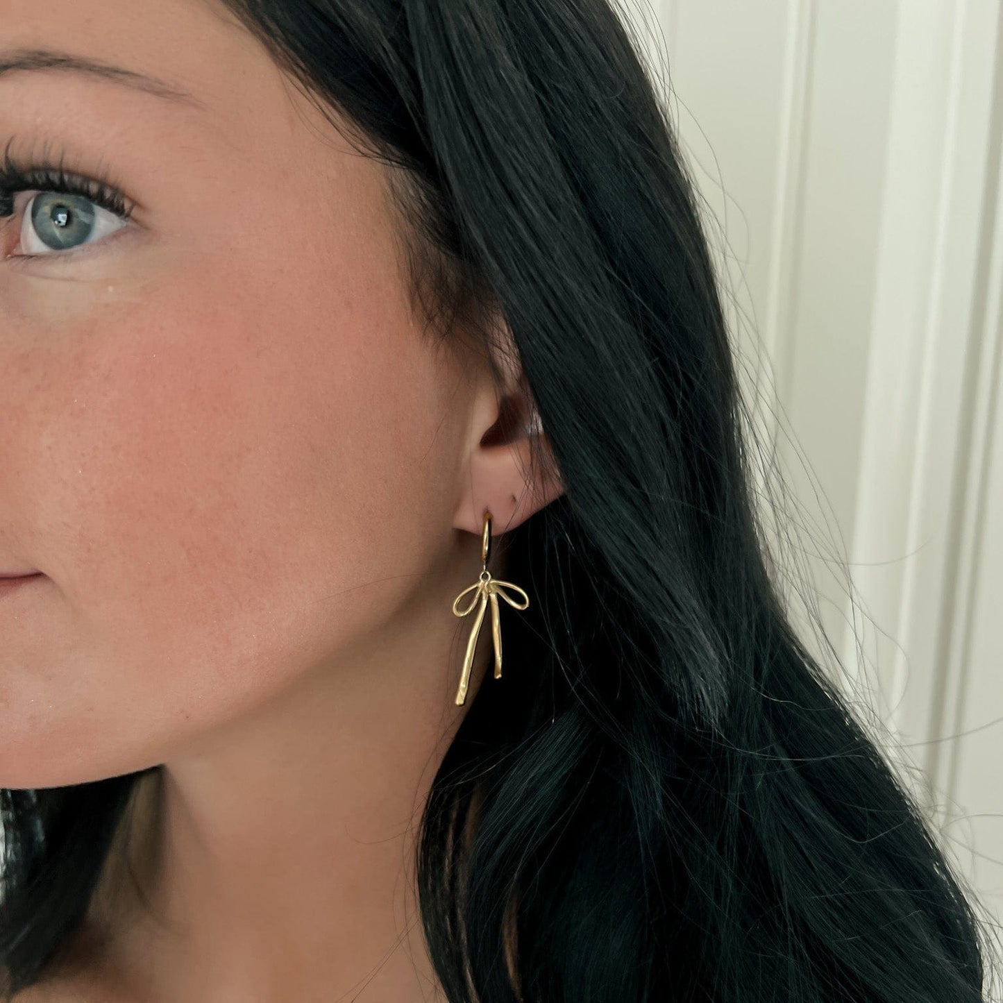 FIONA GRACE Earrings Bow Dangle 18k Gold Huggies Lightweight & Flirty