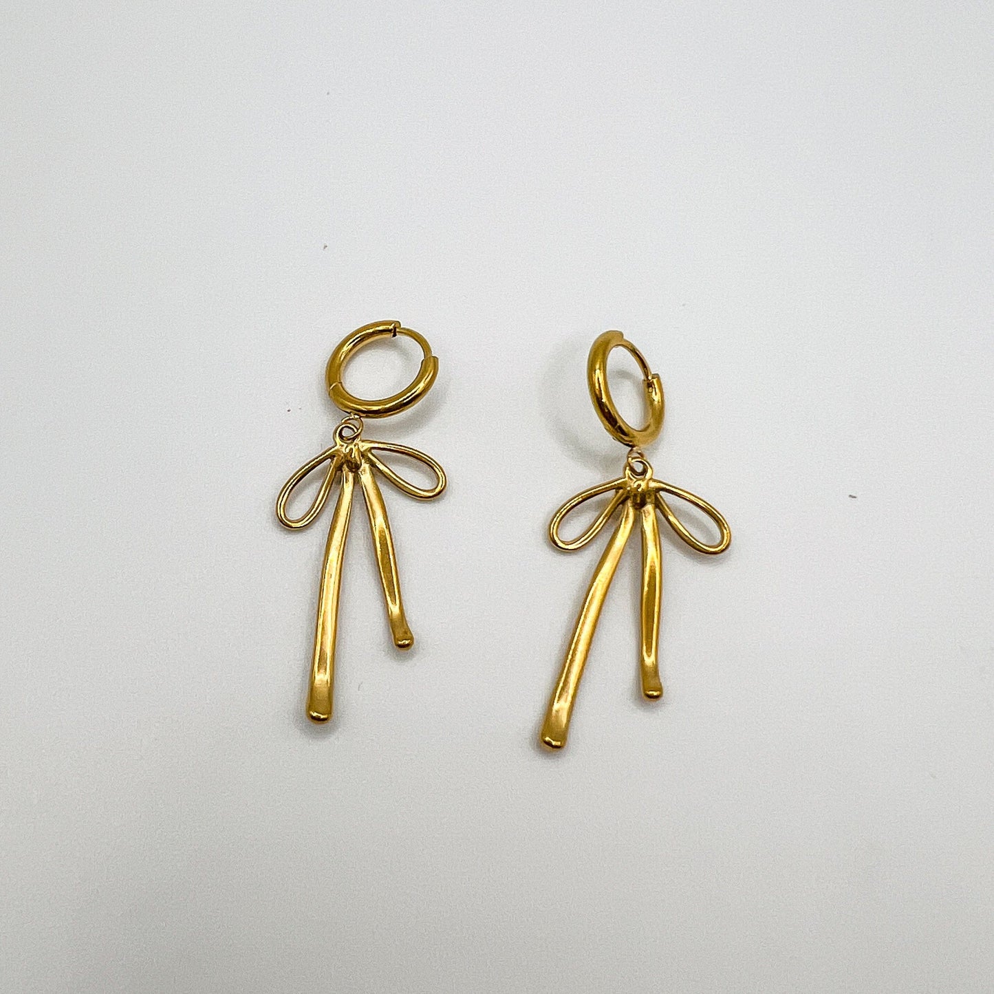FIONA GRACE Earrings Bow Dangle 18k Gold Huggies Lightweight & Flirty