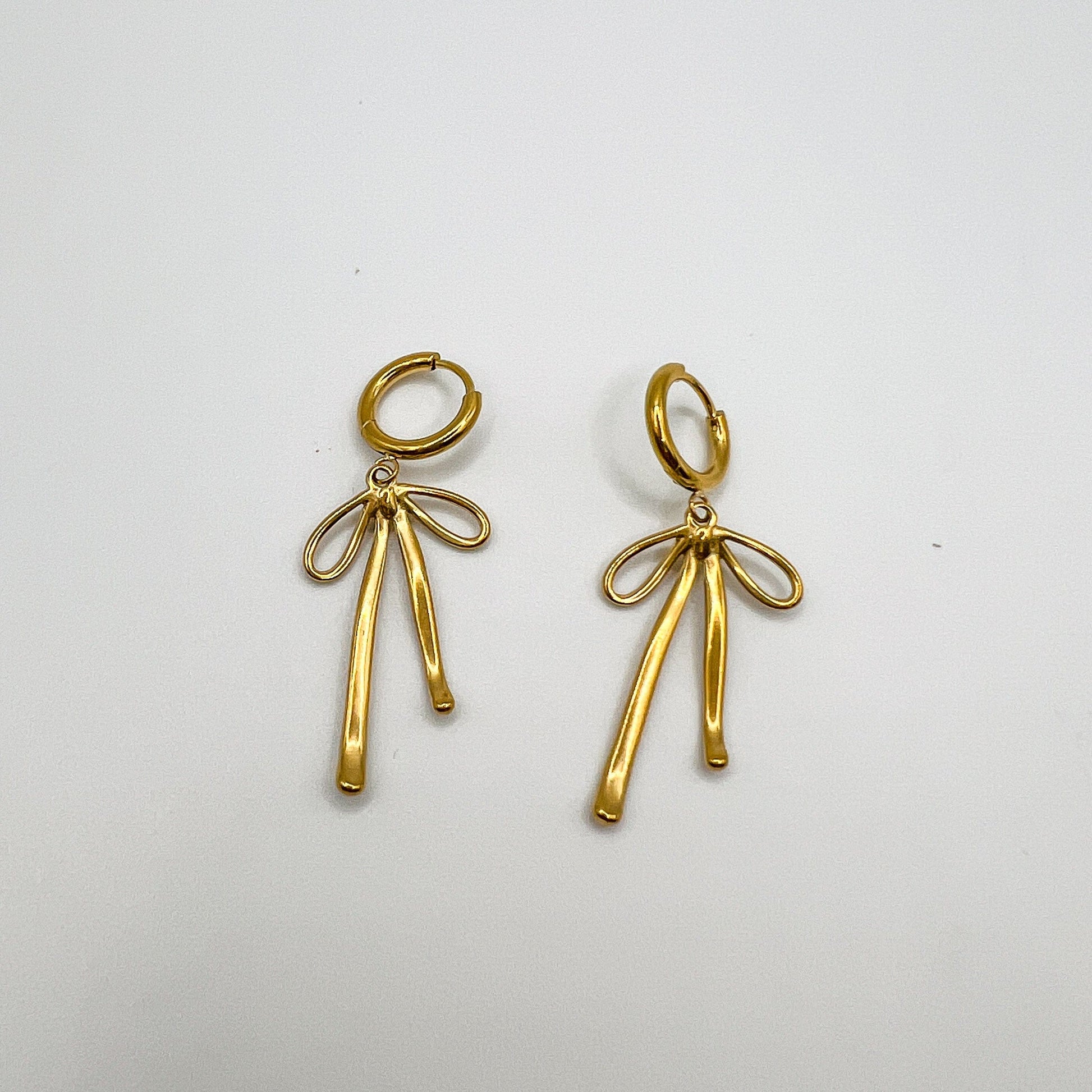 FIONA GRACE Earrings Bow Dangle 18k Gold Huggies Lightweight & Flirty