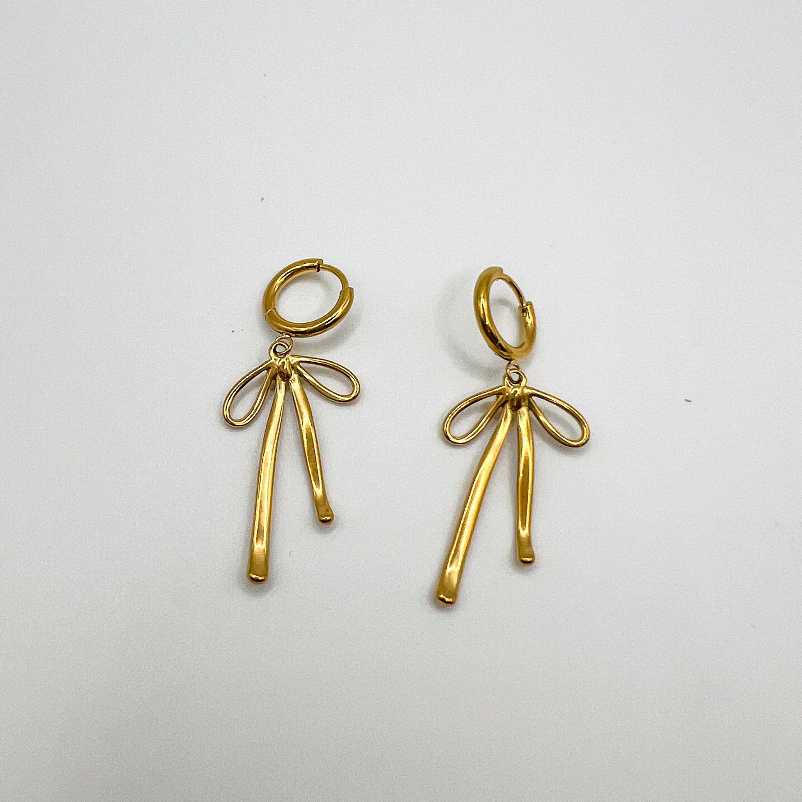 FIONA GRACE Earrings Bow Dangle 18k Gold Huggies Lightweight & Flirty