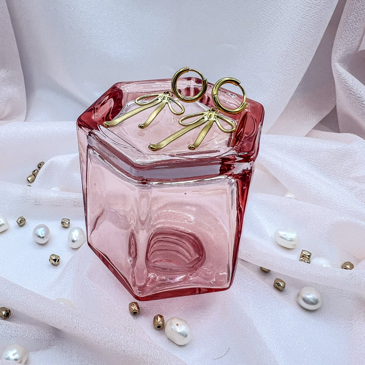 FIONA GRACE Earrings Bow Dangle 18k Gold Huggies Lightweight & Flirty