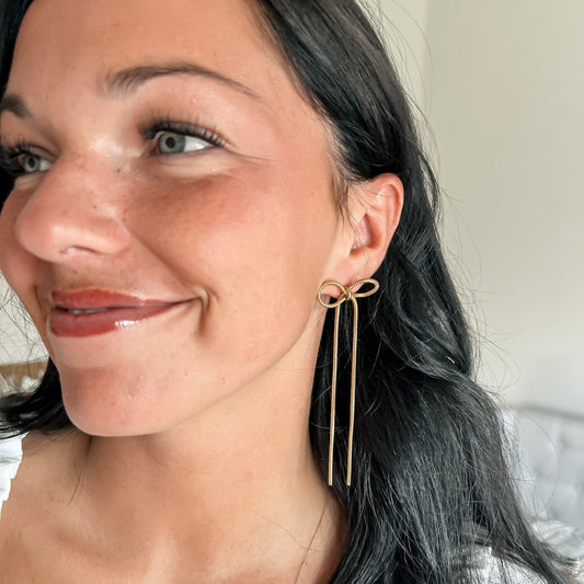 FIONA GRACE Earrings Bowknot Snake Chain Gold Ribbon Earrings