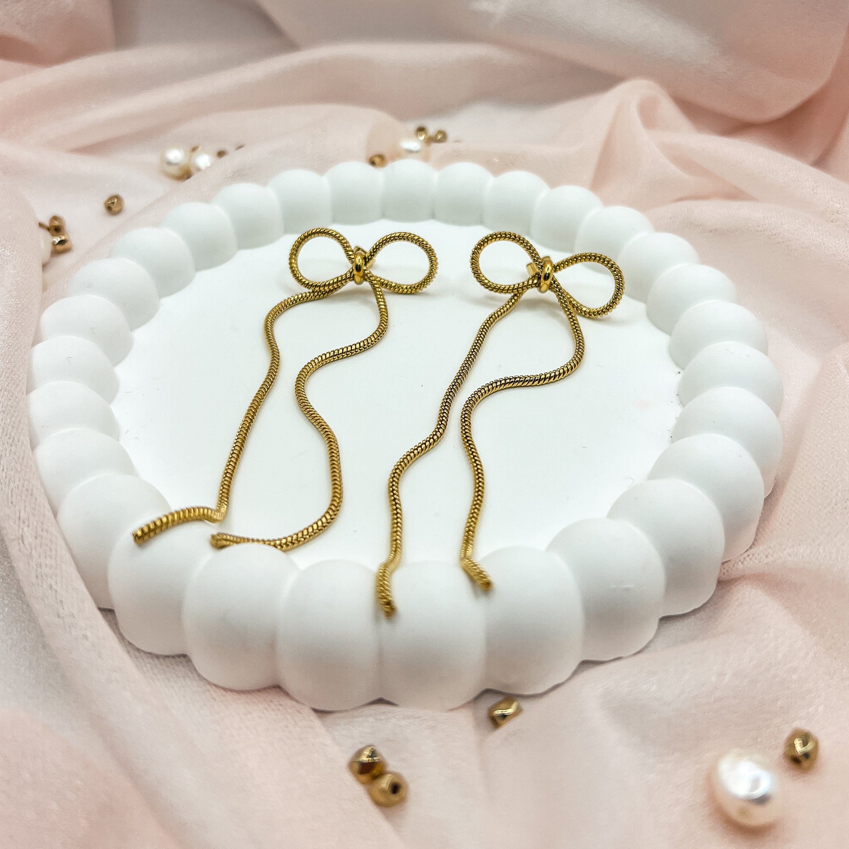 FIONA GRACE Earrings Bowknot Snake Chain Gold Ribbon Earrings